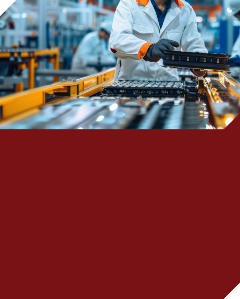 conveyor belt worker holding battery